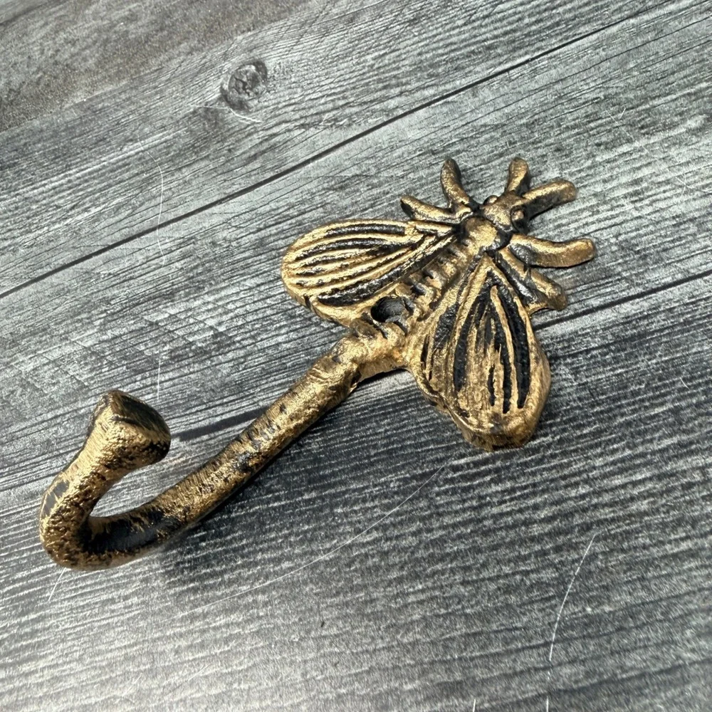 Moth Wall Hook Gold Black Distressed Metal Cottage Gothic Dark Academia Decor